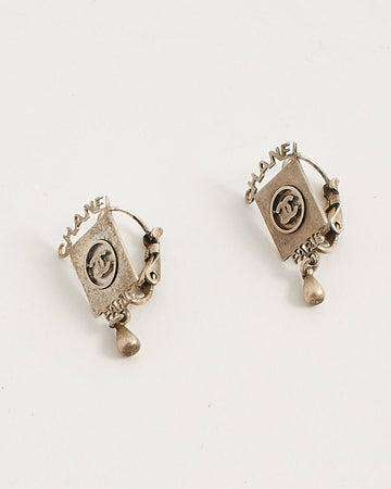 Chanel Silver CC Logo Lobster Clasp Earrings