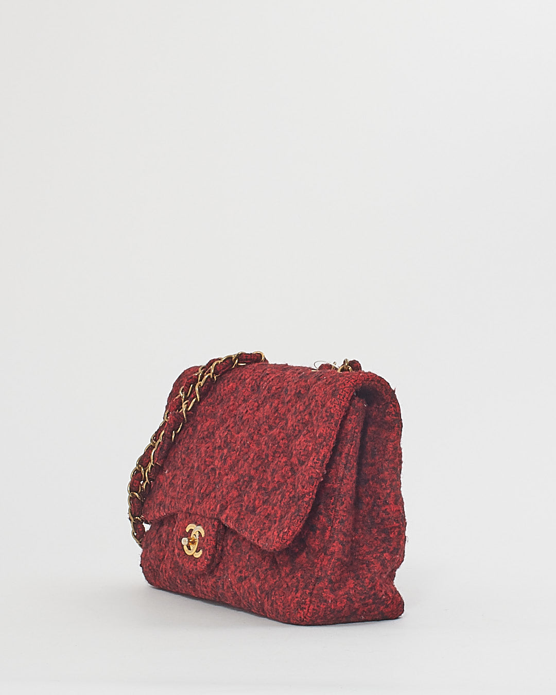 Chanel Red/Black Special Edition Korea Tweed Jumbo Single Flap Bag