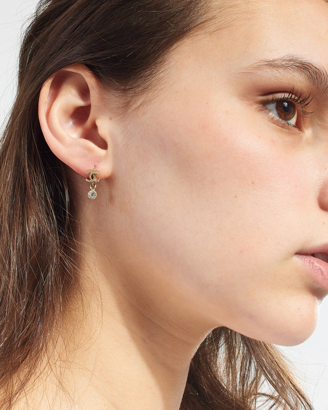 Chanel Silver CC Logo Mini Drop Earrings