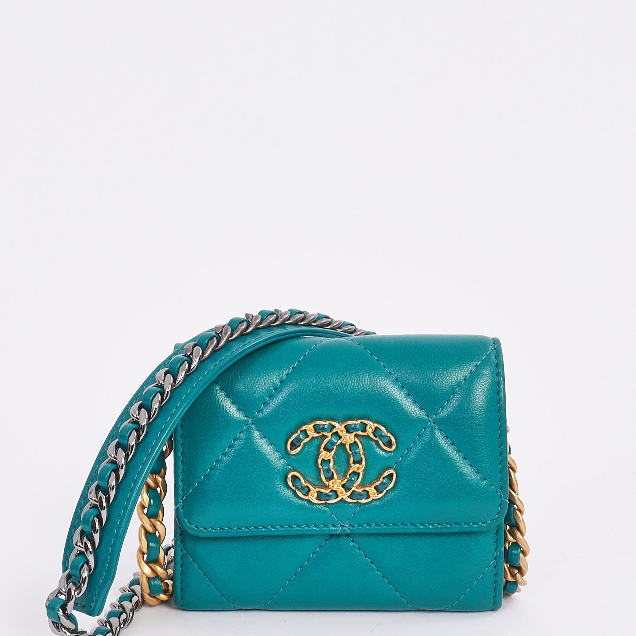 Chanel Turquoise Green 19 Coin Pouch on Chain