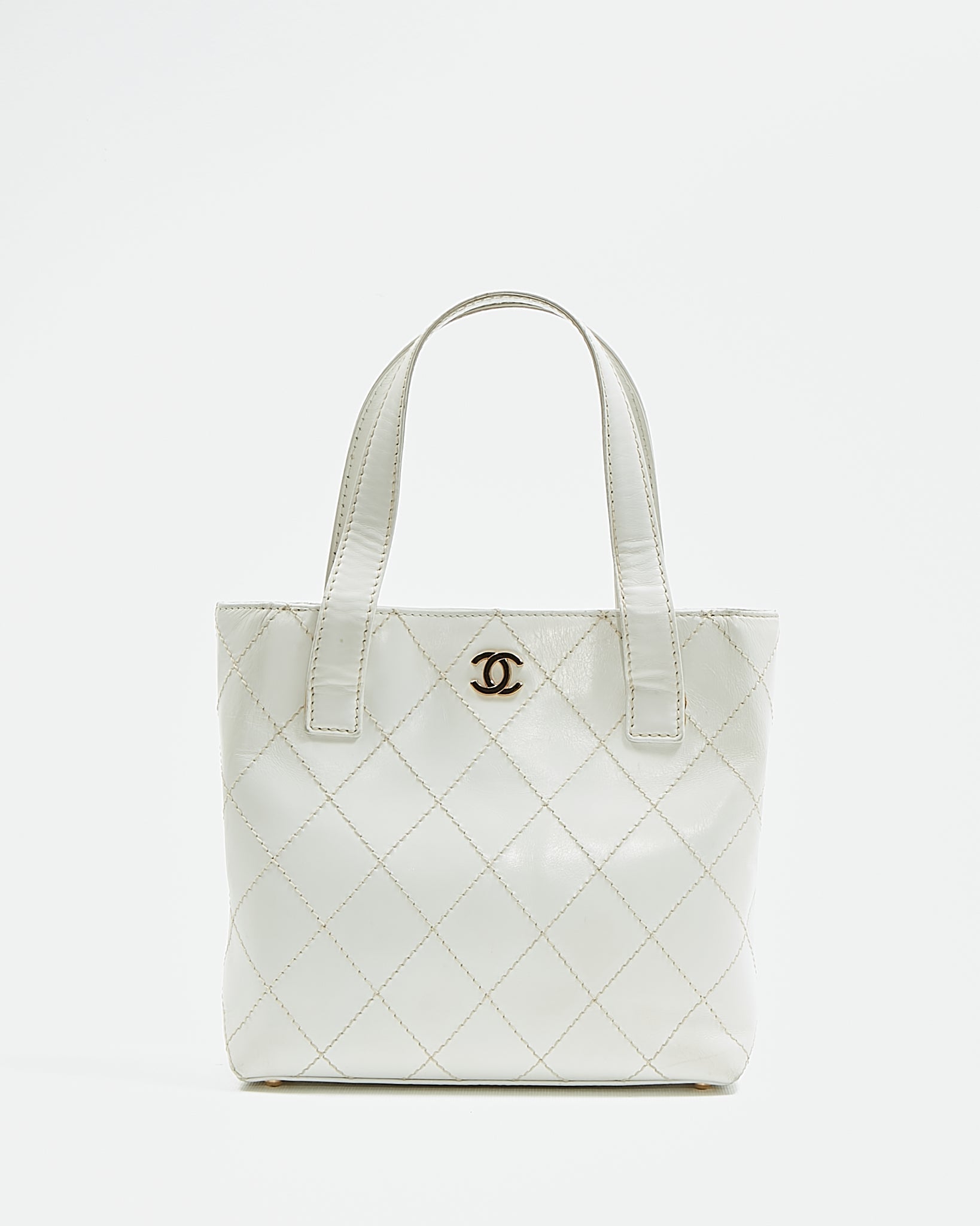 Chanel White Leather Quilted Top Handle Bag