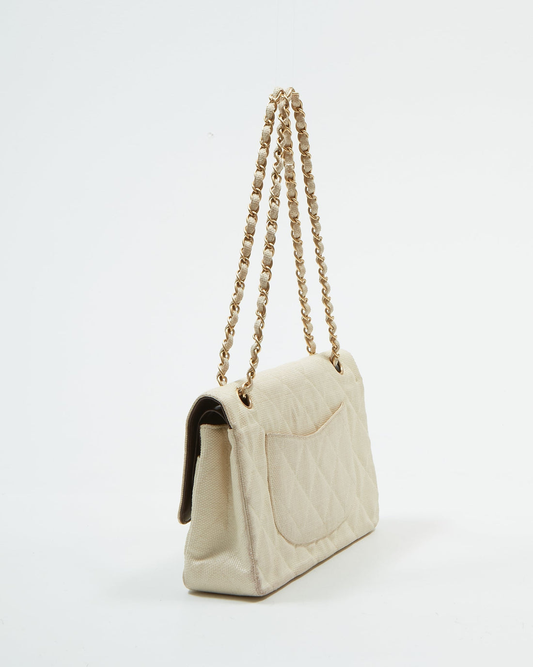 Chanel Vintage Beige Canvas Quilted Medium Double Flap Bag