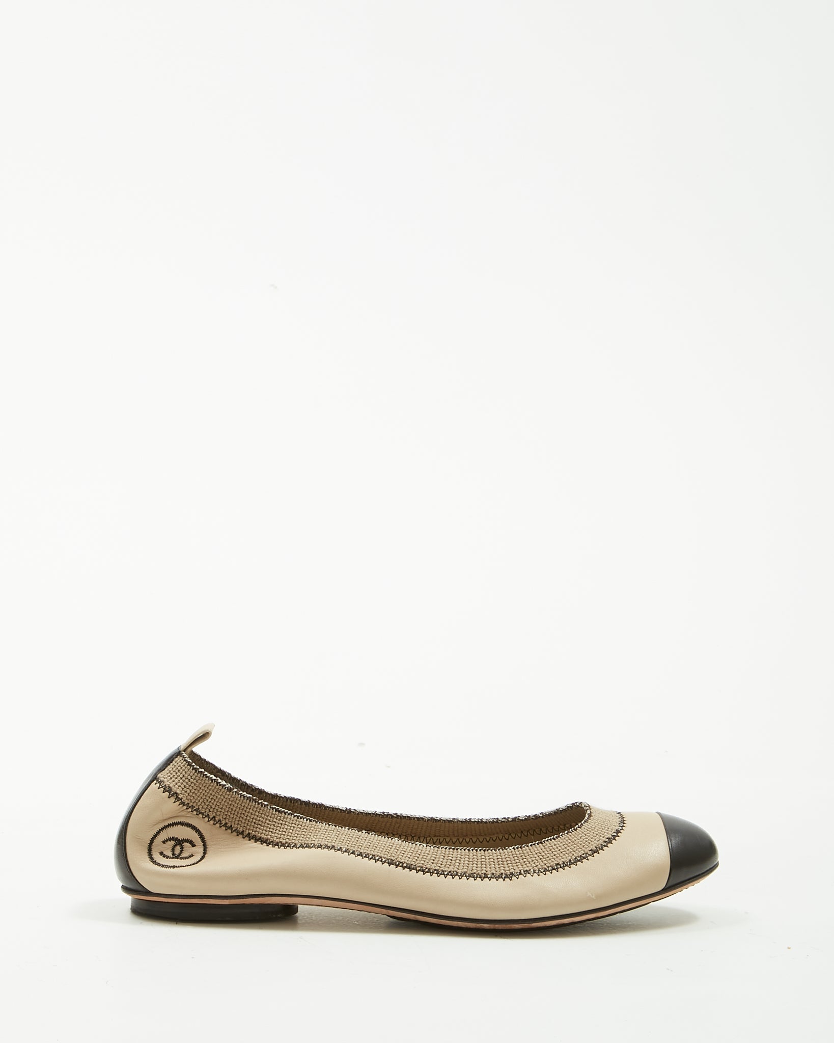 Chanel Taupe Beige & Black Ballerina Flats - 41