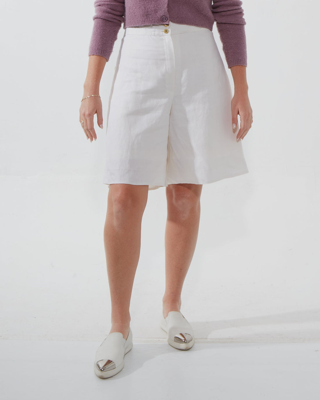 Chanel White Linen CC Button Culottes - 38