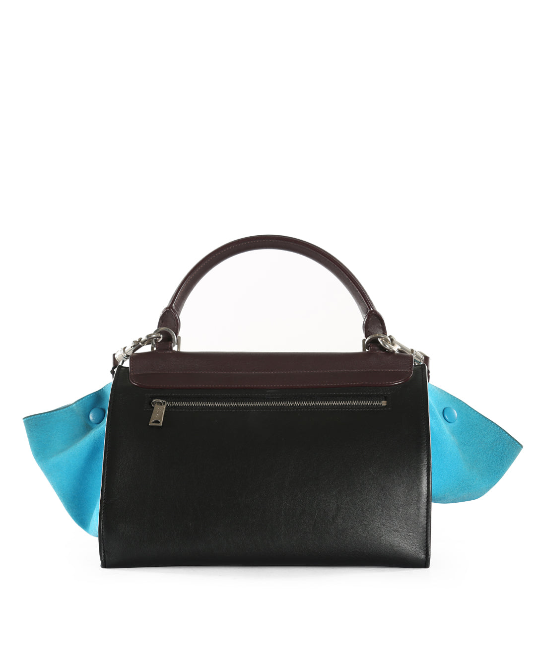 Celine Black/Burgundy/Blue Leather & Suede Small Trapeze Handle Bag