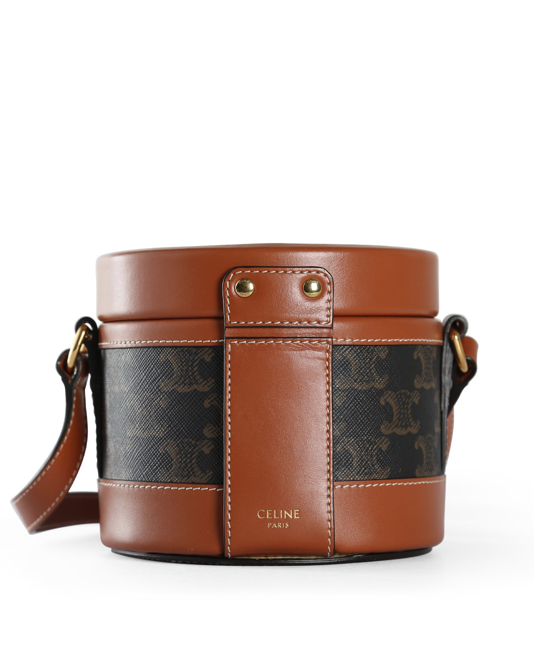 Celine Brown/Tan Triomphe Coated Canvas & Calfskin Leather Medium Crossbody Bag