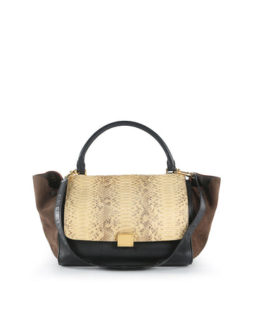 Celine Black & Brown Python Leather & Suede MediumTrapeze Bag