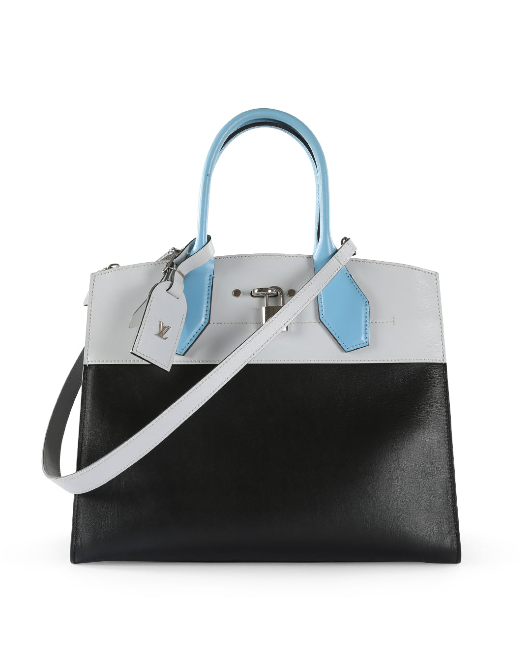 LOUIS VUITTON Black & Blue Calfskin Leather City Steamer MM Bag