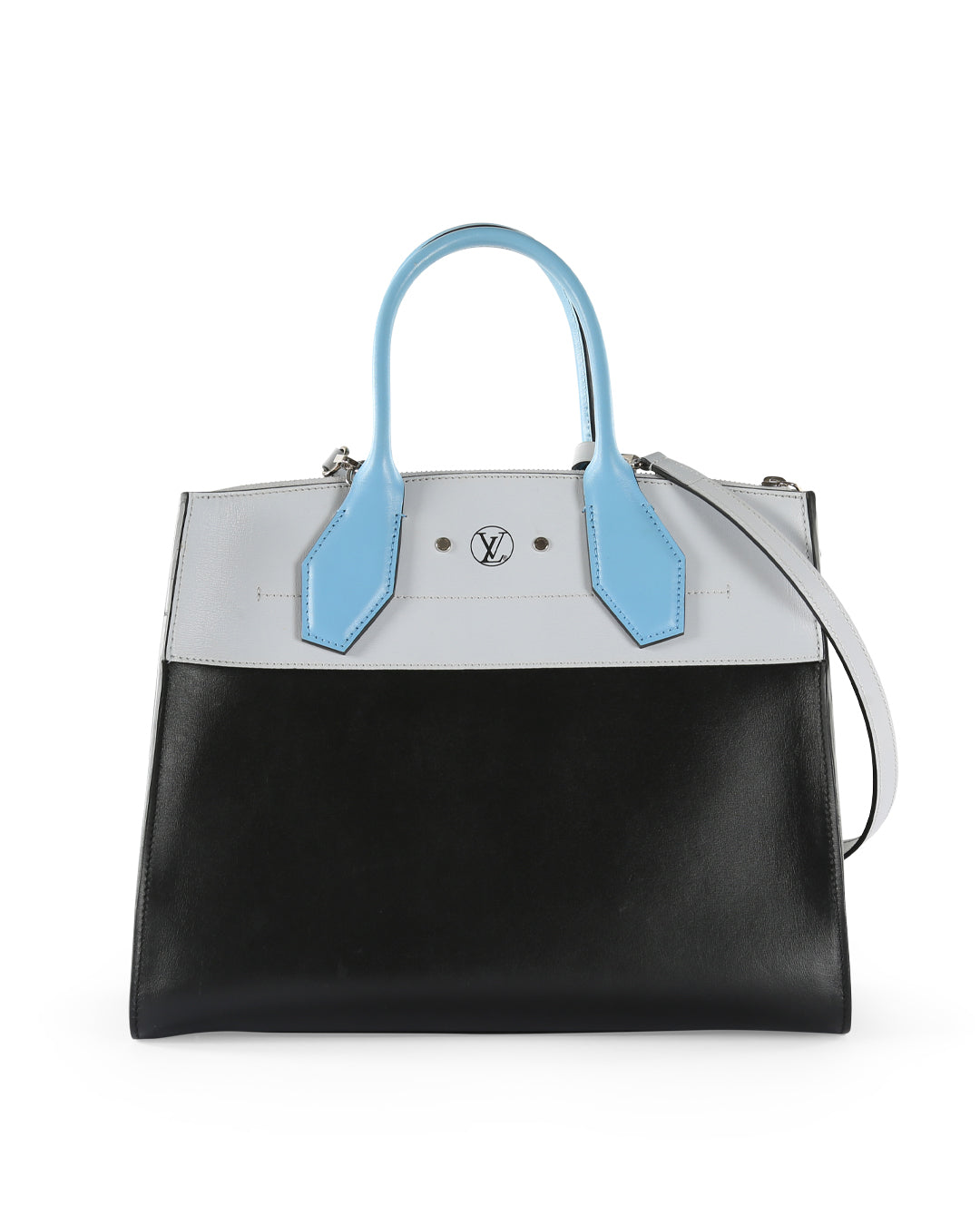 LOUIS VUITTON Black & Blue Calfskin Leather City Steamer MM Bag