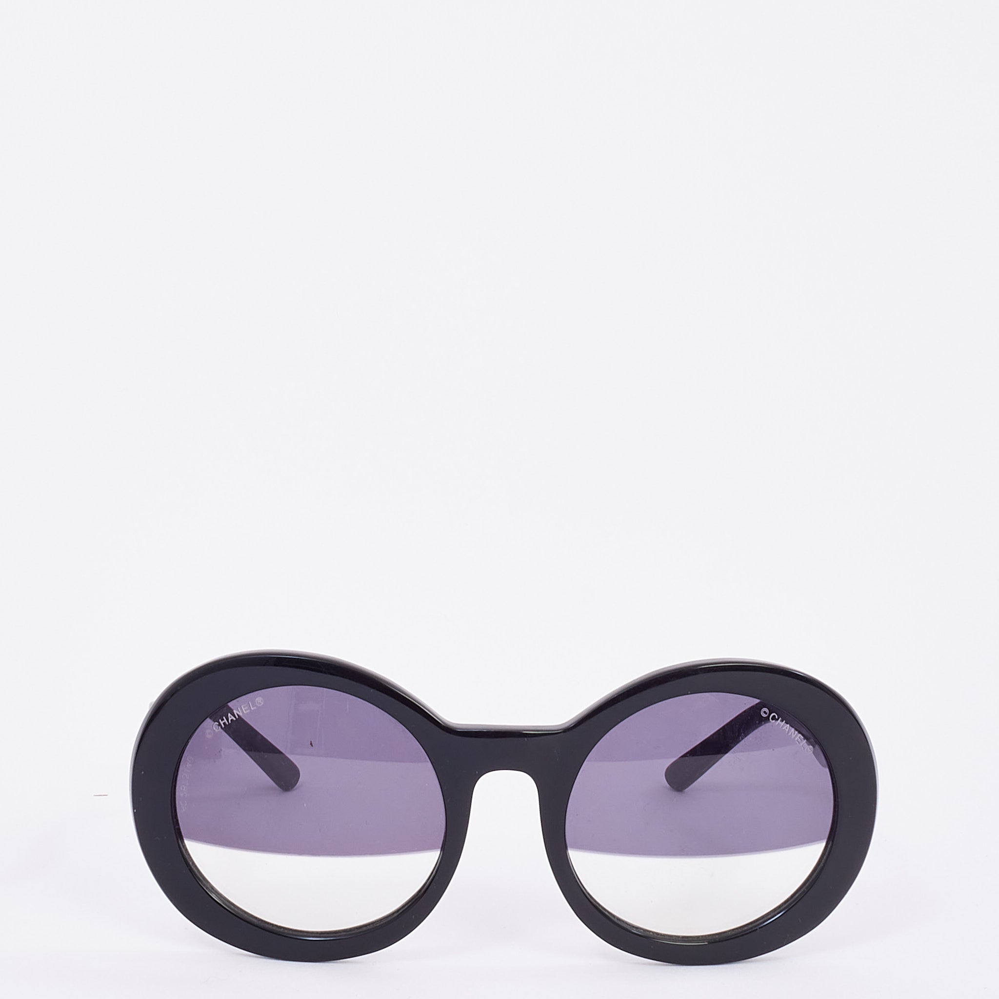Chanel Vintage Black Acetate Round Half Tint Lens S5018 Sunglasses