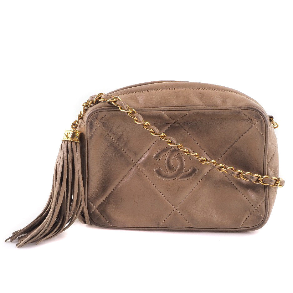 CHANEL Shoulder Bag lambskin beige Matrasse Fringe ChainShoulder Women Used