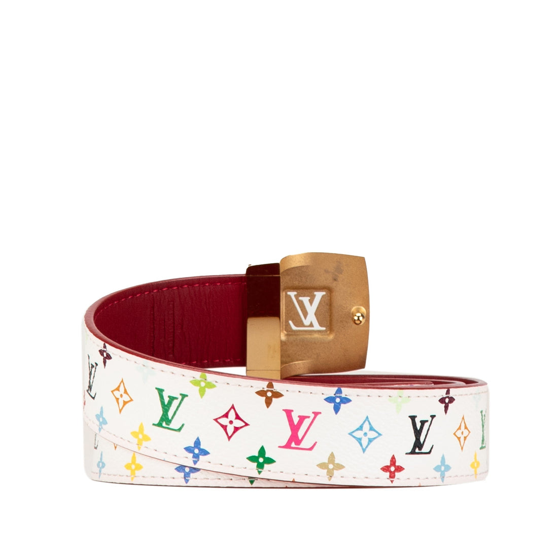 White Louis Vuitton Monogram Murakami LV Cut Reversible Belt