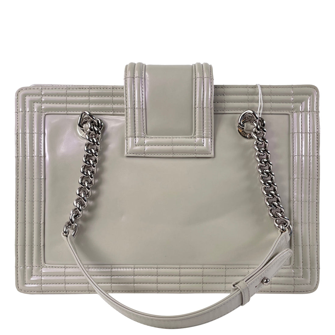 Gray Chanel Iridescent Patent Boy Reverso Shopping Tote