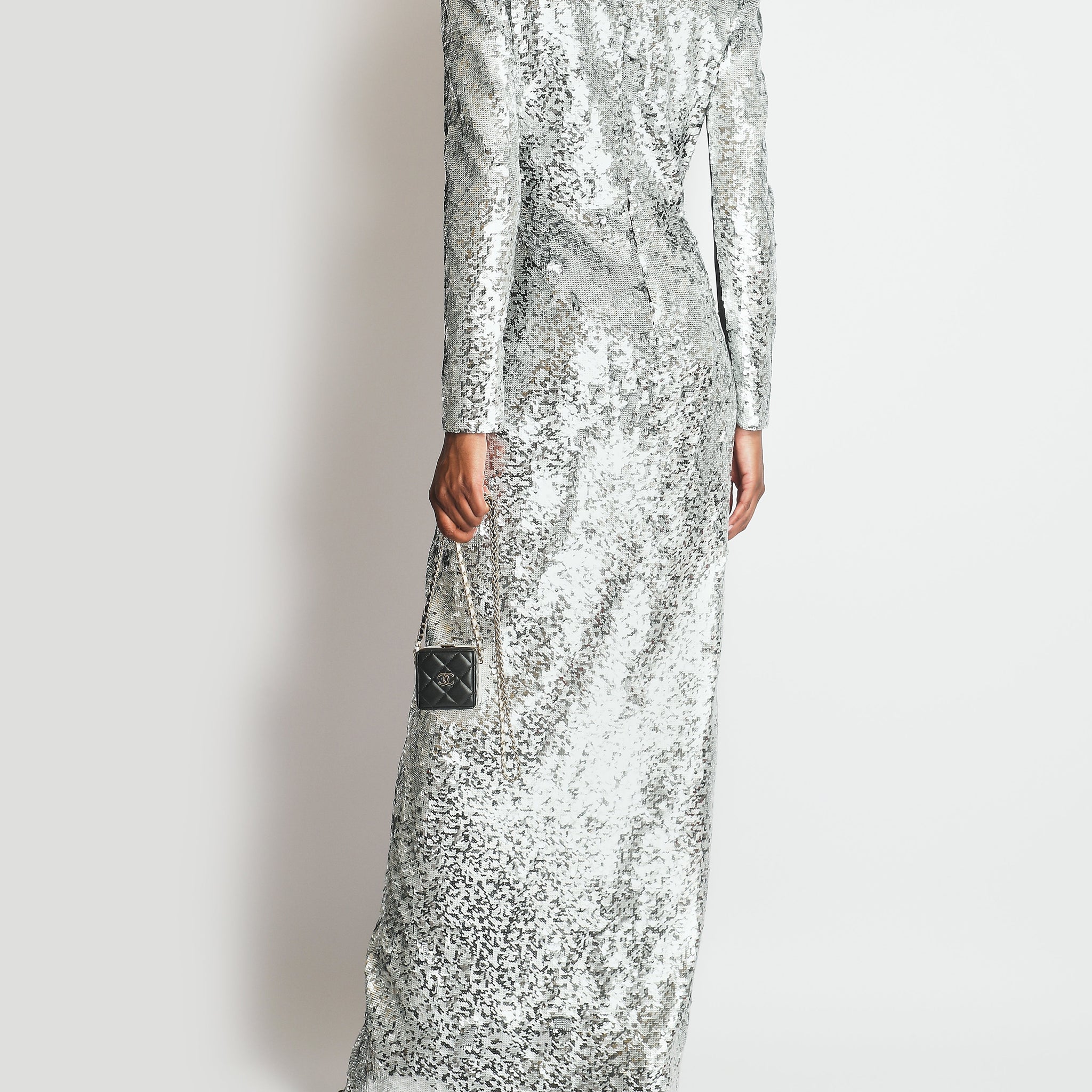 *HOT* Louis Vuitton Silver Sequin Long V-Neck Embroidered Dress Size FR 38 (UK 10) RRP £13,200