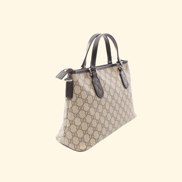 Gucci Gg Supreme Handbag Pvc Leather Beige Dark Brown 2Way