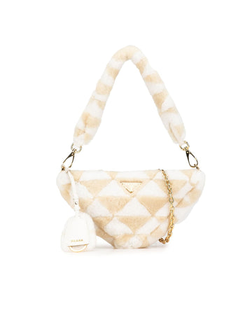 Mini Shearling Triangle Satchel with Leather Trim and Detachable Straps