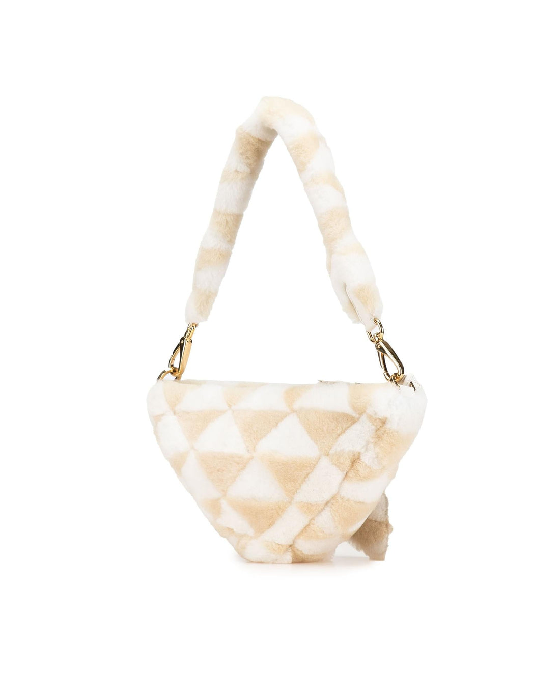 Mini Shearling Triangle Satchel with Leather Trim and Detachable Straps