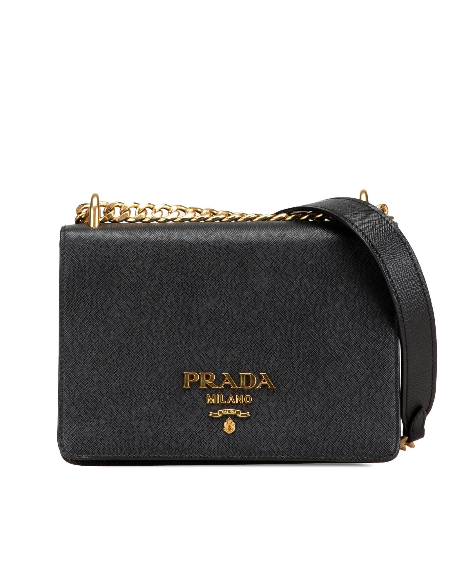 Saffiano Leather Crossbody Bag with Chain Strap and Snap Closure