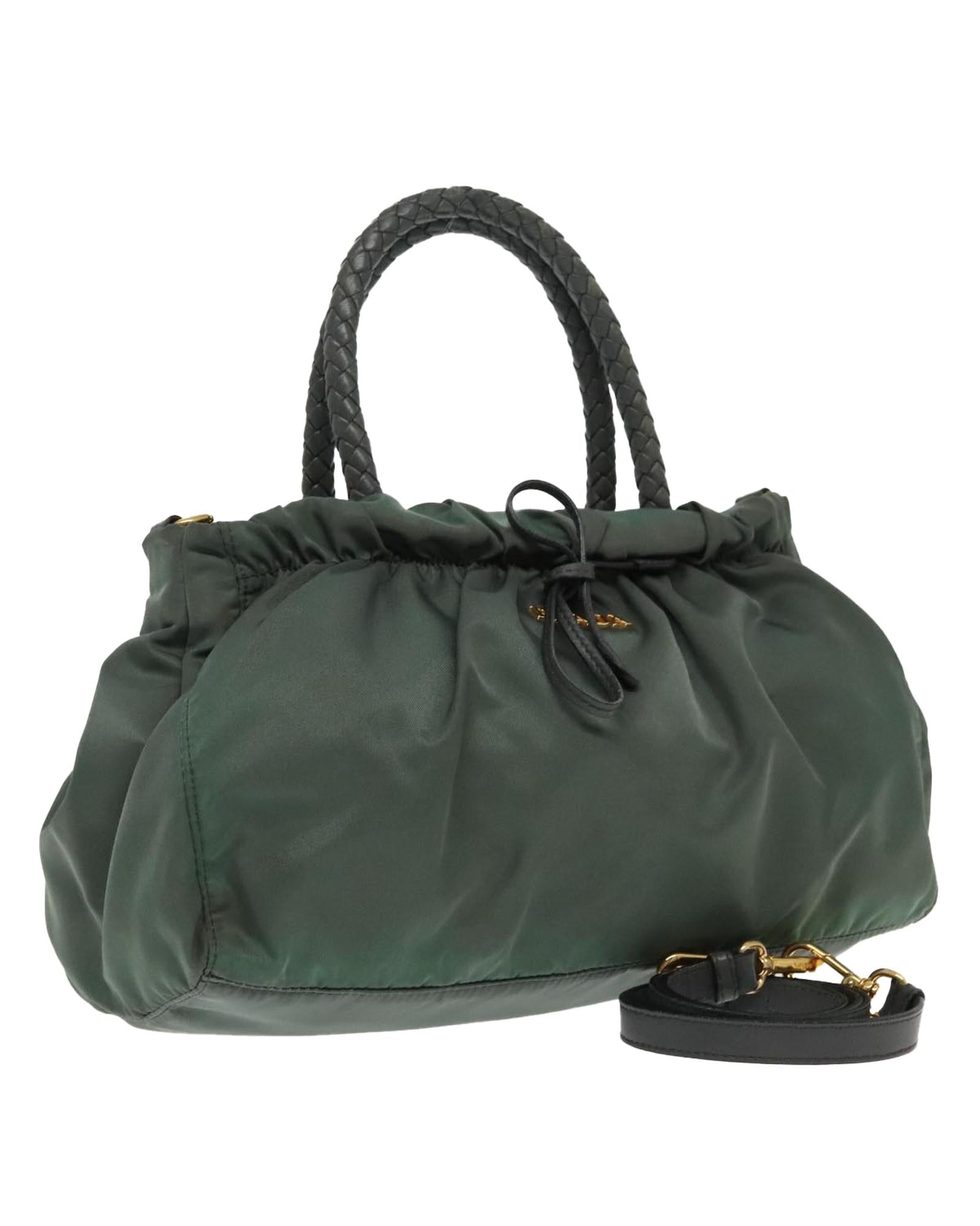 Nylon 2way Hand Bag with Gold-Tone Hardware