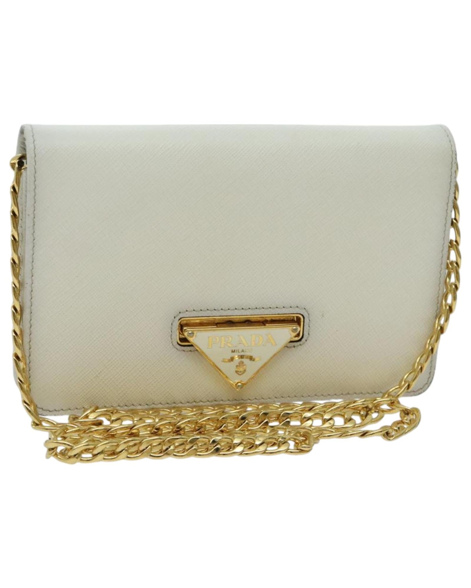 Chain Shoulder Bag in Saffiano Leather with Gold Accents