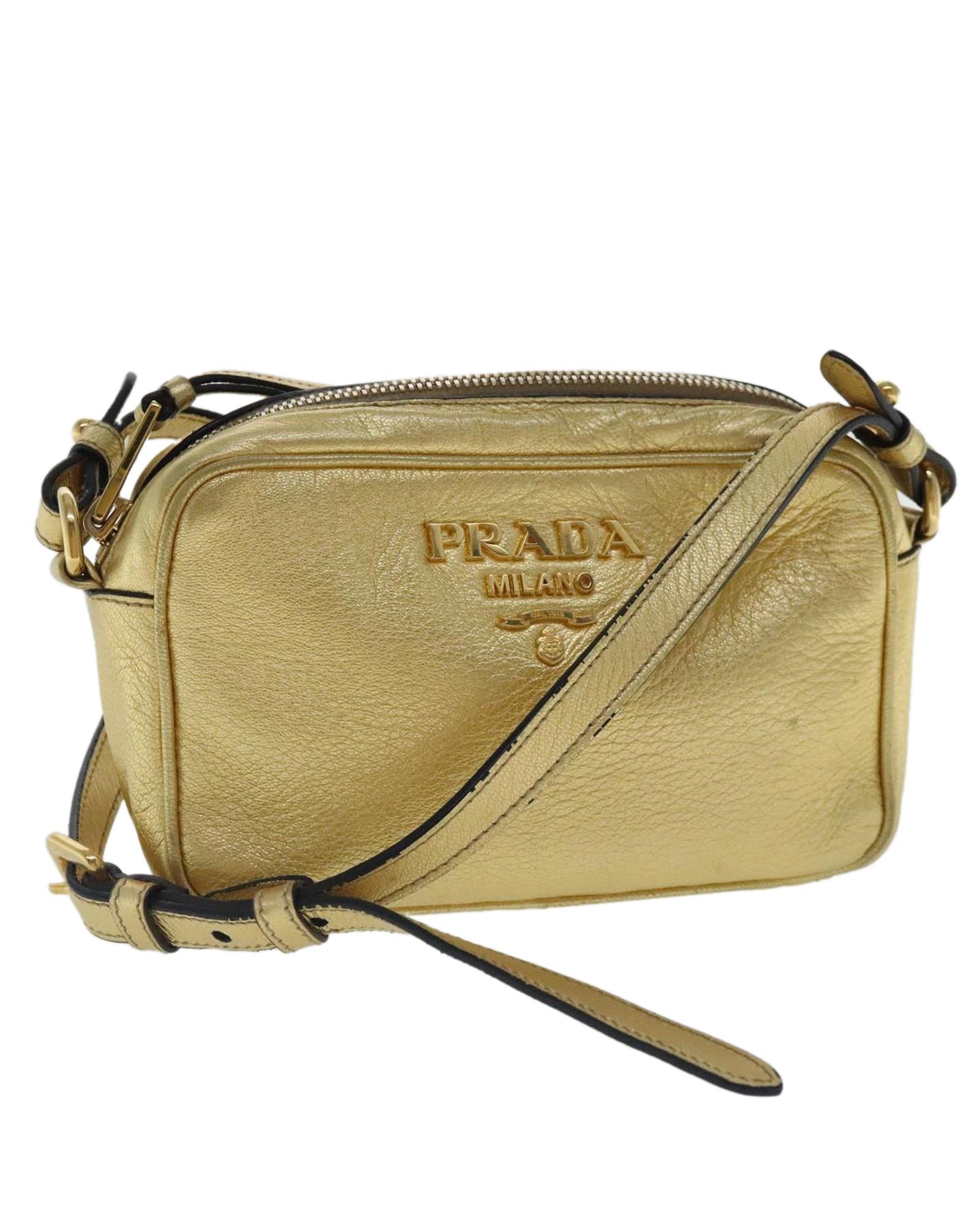 Leather Shoulder Bag with Gold Accents