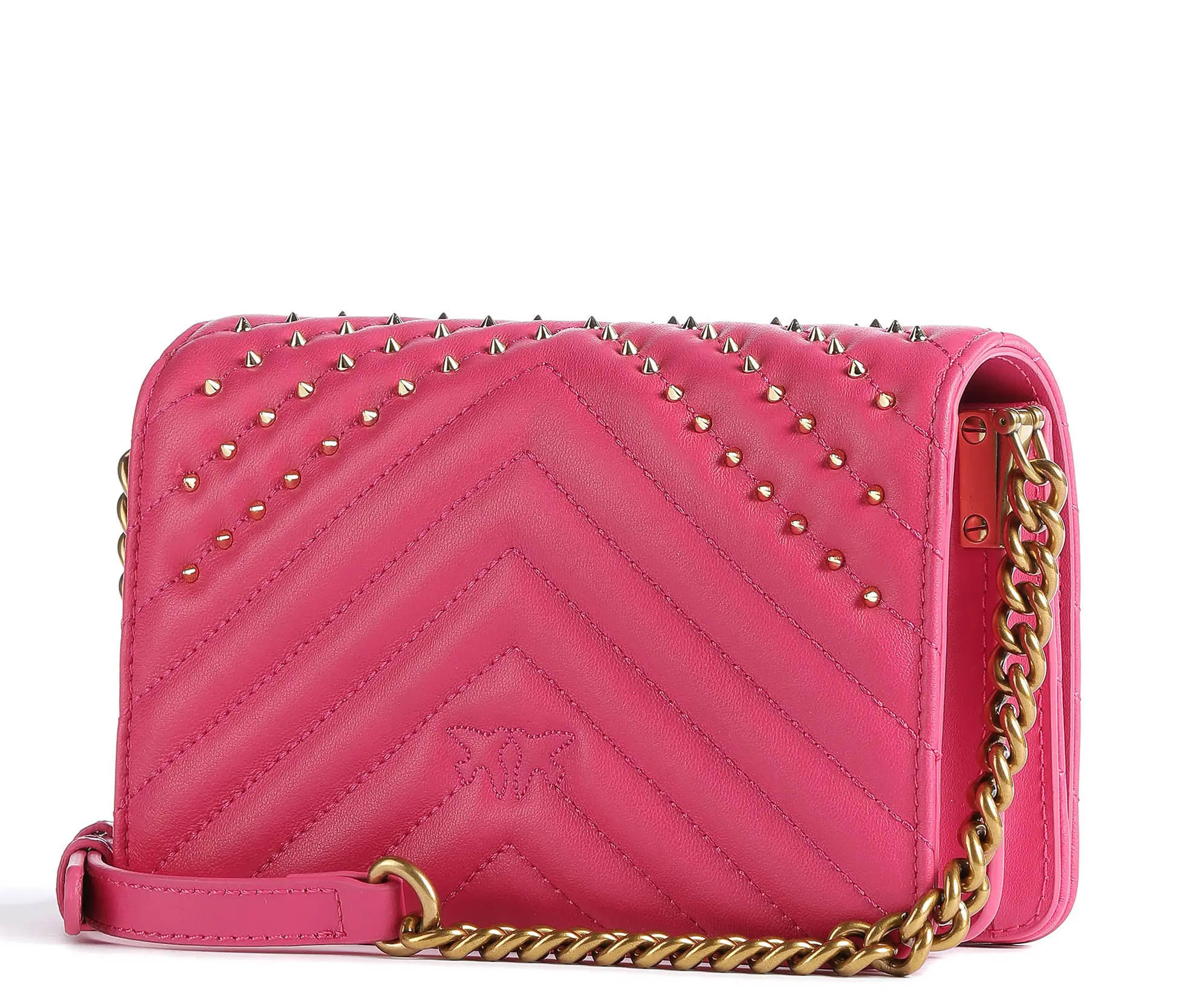 Original PINKO Love Click Mini Studs Crossbody bag sheepskin leather pink