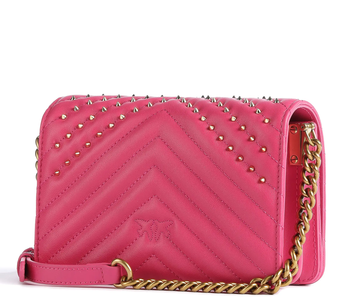 Original PINKO Love Click Mini Studs Crossbody bag sheepskin leather pink