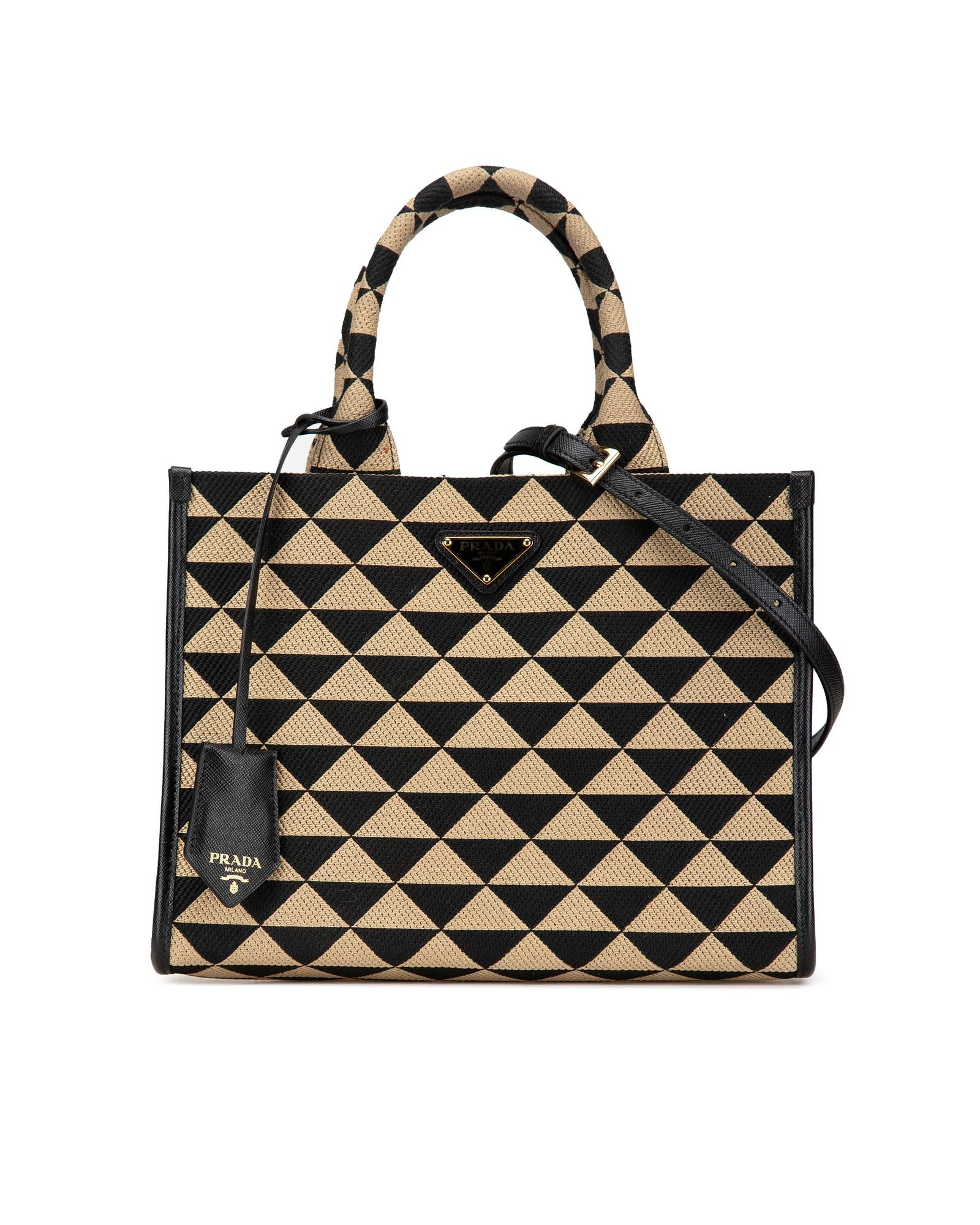 Small Canvas Symbole Triangolo Satchel with Saffiano Leather Trim