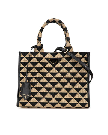 Small Canvas Symbole Triangolo Satchel with Saffiano Leather Trim