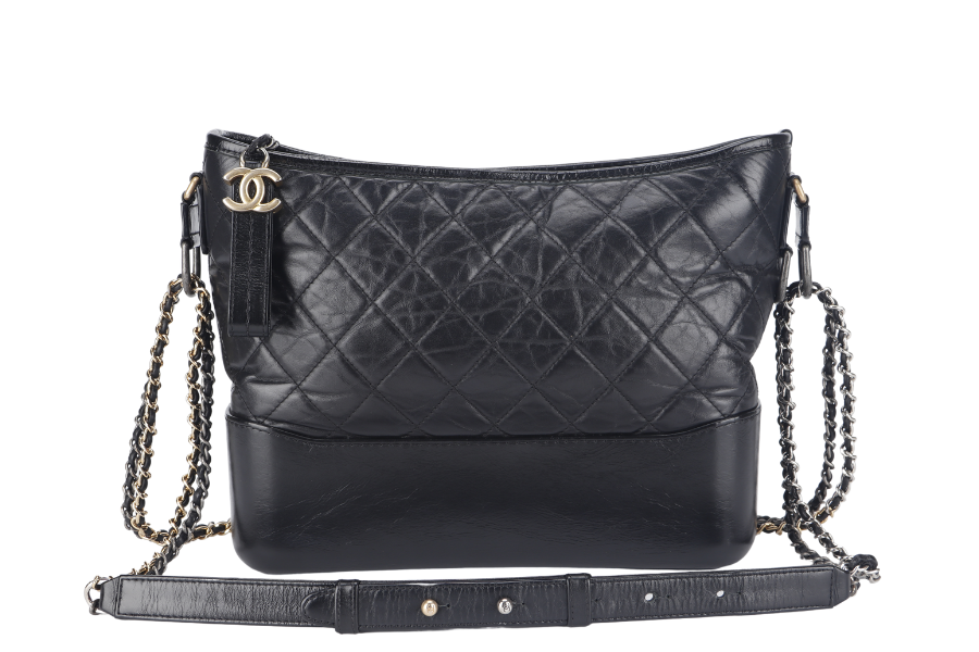 CHANEL GABRIELLE MEDIUM BLACK LAMBSKIN LEATHER GOLD HARDWARE (2480xxxx) WITH DUST COVER AND BOX