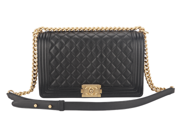 CHANEL LEBOY MEDIUM (2793xxxx) BLACK LAMBSKIN GOLD HARDWARE WITH DUST COVER AND BOX