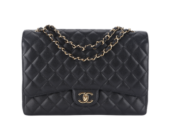 CHANEL CLASSIC DOUBLE FLAP MAXI (1723xxxx) BLACK CAVIAR LEATHER GOLD HARDWARE WITH DUST COVER