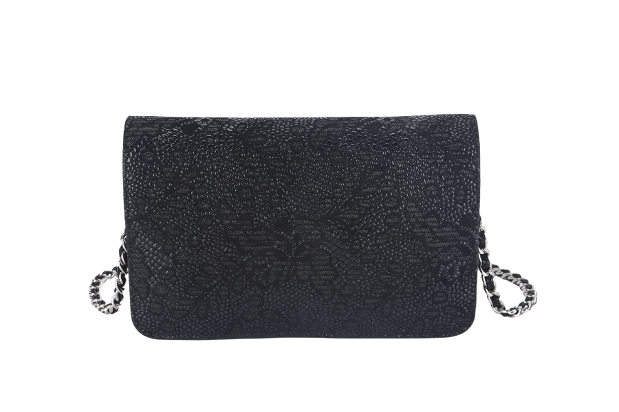 CHANEL W.O.C FLOWER LACE (1895xxxx) BLACK EMBOSSED GOATSKIN SILVER HARDWARE NO DUST COVER