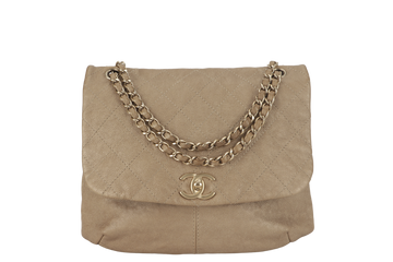 CHANEL TRIANON MESSENGER BAG (1746xxxx) GOLD DISTRESSED LEATHER GOLD HARDWARE WITH DUST COVER ,  AND BOX