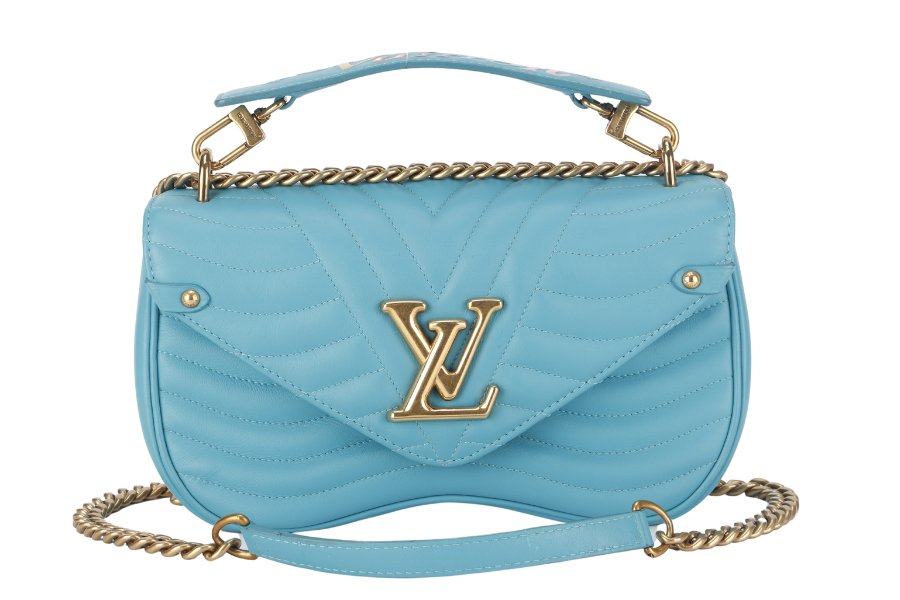 LOUIS VUITTON NEW WAVE CHAIN BAG MM (M51946) BLUE CALFSKIN GOLD HARDWARE NO DUST COVER