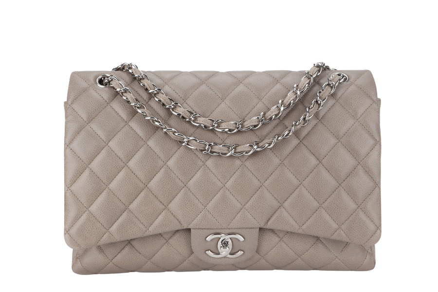 CHANEL CLASSIC DOUBLE FLAP MAXI (1444xxxx) BROWN CAVIAR LEATHER SILVER HARDWARE WITH  AND DUST COVER