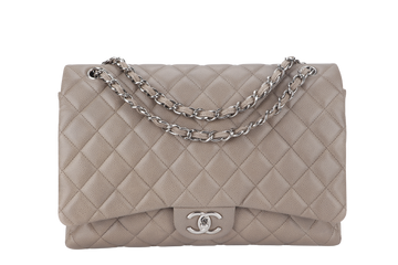 CHANEL CLASSIC DOUBLE FLAP MAXI (1444xxxx) BROWN CAVIAR LEATHER SILVER HARDWARE WITH  AND DUST COVER