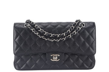 CHANEL CLASSIC FLAP (2618xxxx) MEDIUM BLACK CAVIAR SILVER HARDWARE NO  WITH DUST COVER AND BOX