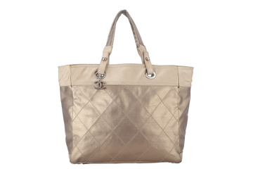 CHANEL PARIS BIARRITZ TOTE BAG (1139xxxx) LARGE GOLD CALFSKIN SILVER HARDWARE NO DUST COVER