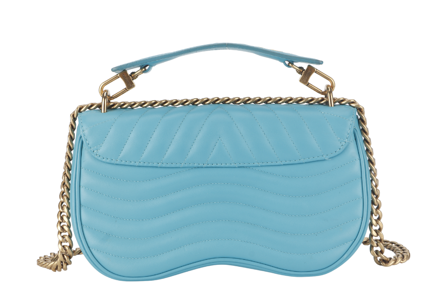 LOUIS VUITTON NEW WAVE CHAIN BAG MM (M51946) BLUE CALFSKIN GOLD HARDWARE NO DUST COVER