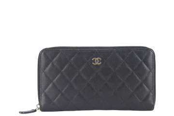 CHANEL ZIP AROUND WALLET (2450xxxx) BLACK CAVIAR LEATHER GOLD HARDWARE WITH  AND BOX