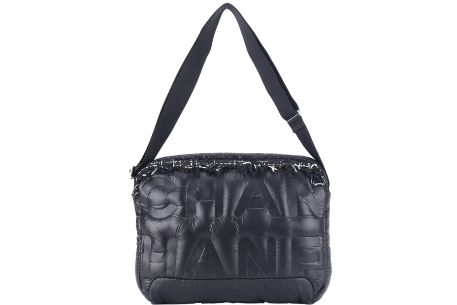 CHANEL DOUDOUNE CROSSBODY (2654xxxx) BLACK NYLON SILVER HARDWARE WITH  AND DUST COVER