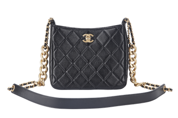 CHANEL 22P HOBO BAG (K63xxxx) BLACK SMALL LAMBSKIN GOLD HARDWARE WITH DUST COVER AND BOX