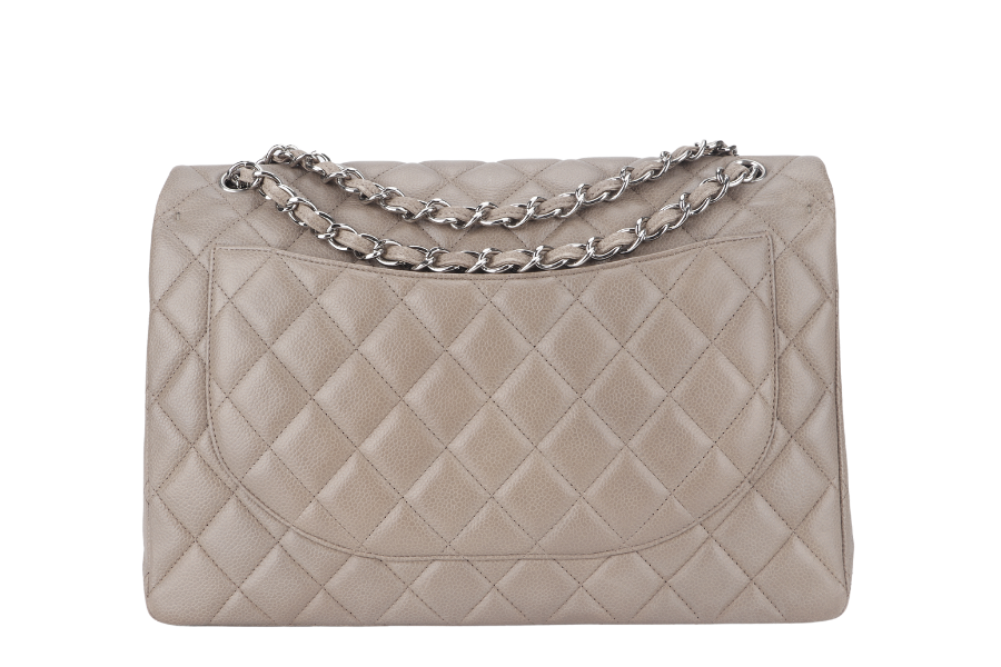 CHANEL CLASSIC DOUBLE FLAP MAXI (1444xxxx) BROWN CAVIAR LEATHER SILVER HARDWARE WITH  AND DUST COVER