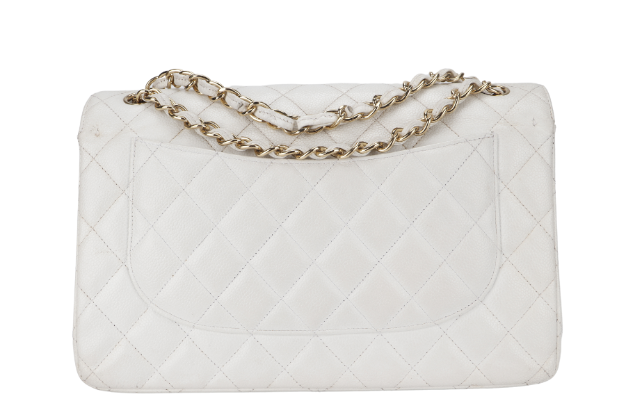 CHANEL JUMBO CLASSIC DOUBLE FLAP (1791xxxx) WHITE CAVIAR GOLD HARDWARE WITH  NO DUST COVER