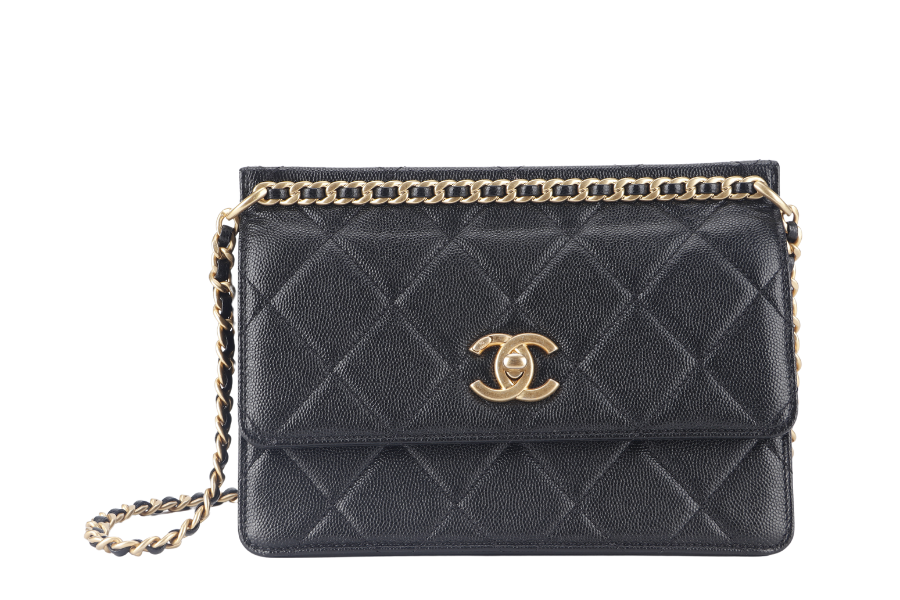 CHANEL 23A CHAIN SHOULDER BAG MICROCHIP (GCNHxxxx) BLACK CAVIAR LEATHER GOLD HARDWARE WITH DUST COVER AND BOX