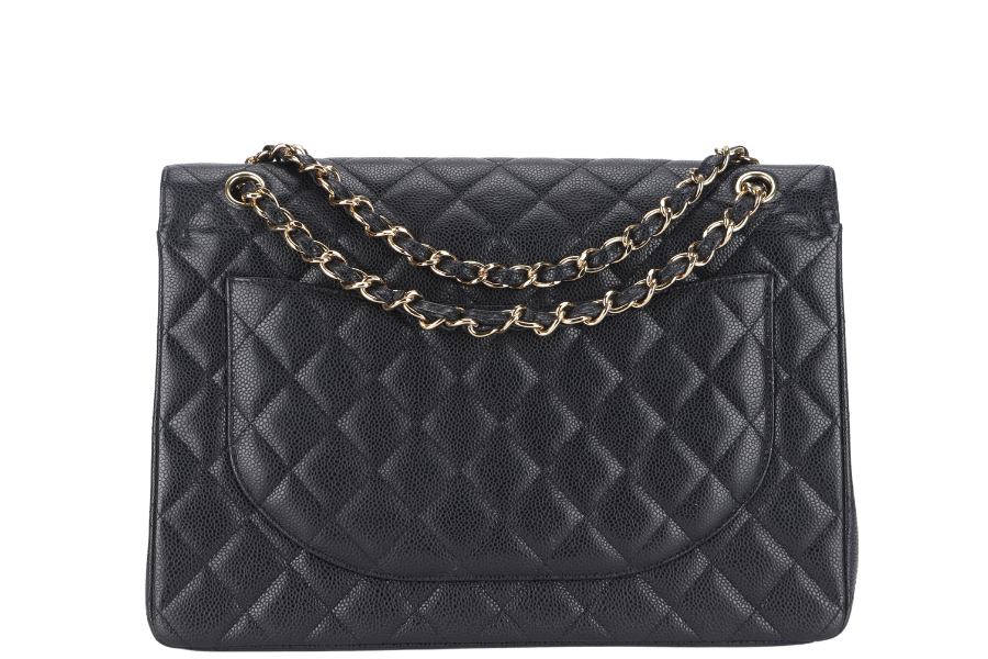 CHANEL CLASSIC DOUBLE FLAP MAXI (1723xxxx) BLACK CAVIAR LEATHER GOLD HARDWARE WITH DUST COVER