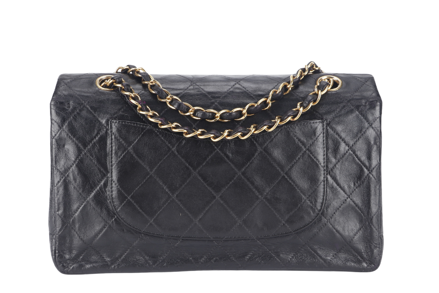 CHANEL VINTAGE CLASSIC DOUBLE FLAP (341xxxx) SMALL BLACK LAMBSKIN LEATHER GOLD HARDWARE NO DUST COVER