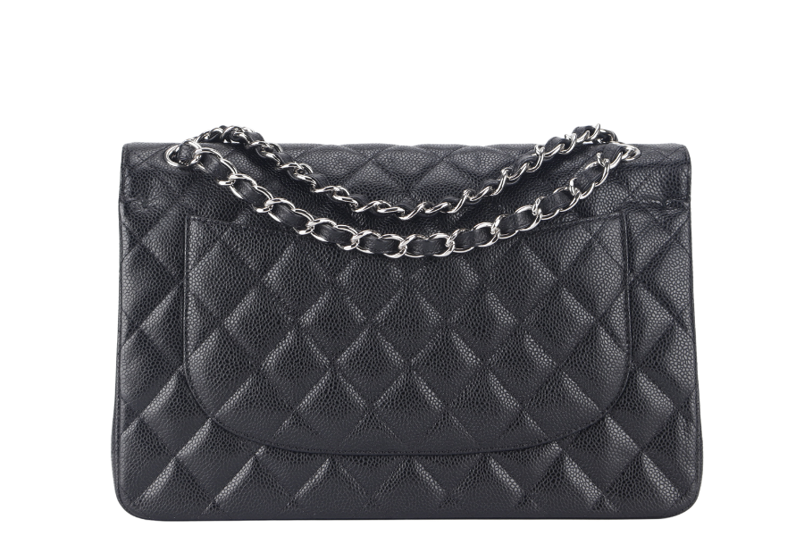 CHANEL CLASSIC FLAP JUMBO (1524xxxx) BLACK CAVIAR SILVER HARDWARE WITH  AND DUST COVER