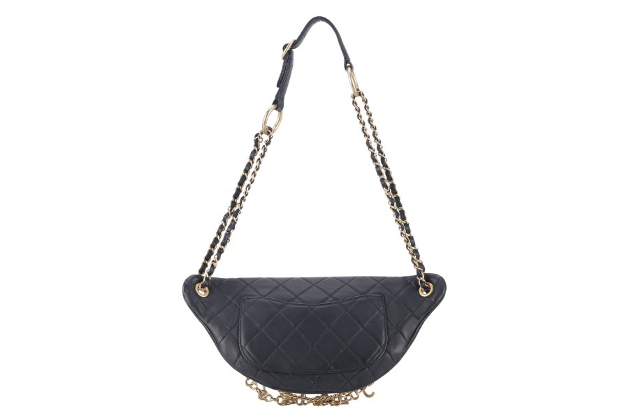 CHANEL 19A ALL ABOUT CHAINS (2830xxxx) BLACK LEATHER BUMBAG WITH  AND DUST COVER